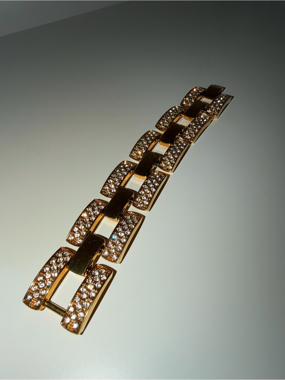 Ann Taylor Signed Gold-Tone Chunky Link With Rhinestone Bracelet
